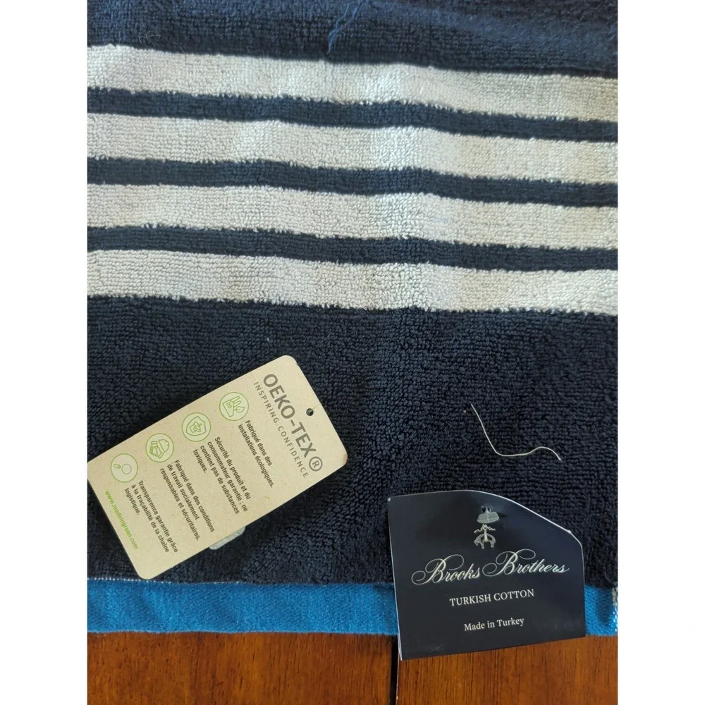 Brooks Brothers Nautical Stripe Dark Blue and White Bath Mat Bathroom Rug